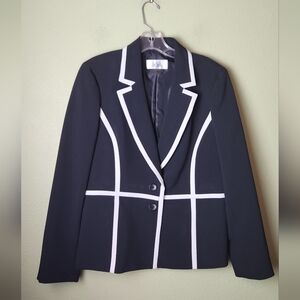 LeSuit Black Lined Blazer with White Piped Paneling Size 8